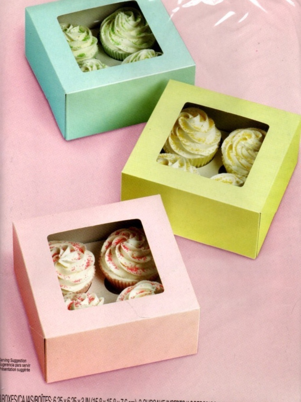 Wilton Set of 3 Square Cupcakes Boxes Spring Pastels Window Boxes Bakery NEW